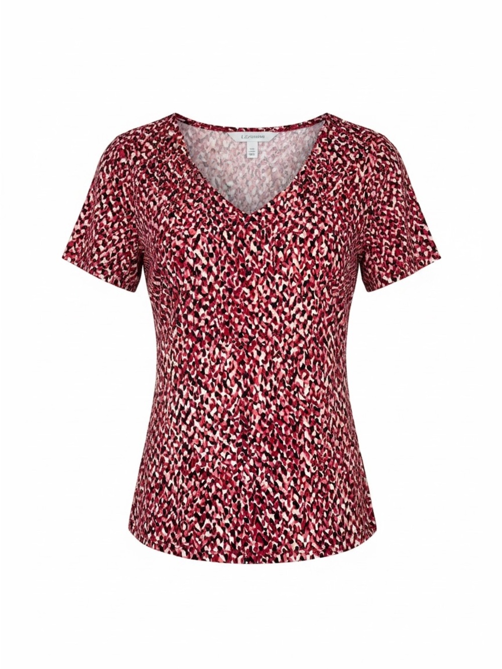 Liz Claiborne Red, White and Black V-Neck Short Sleeve Top
